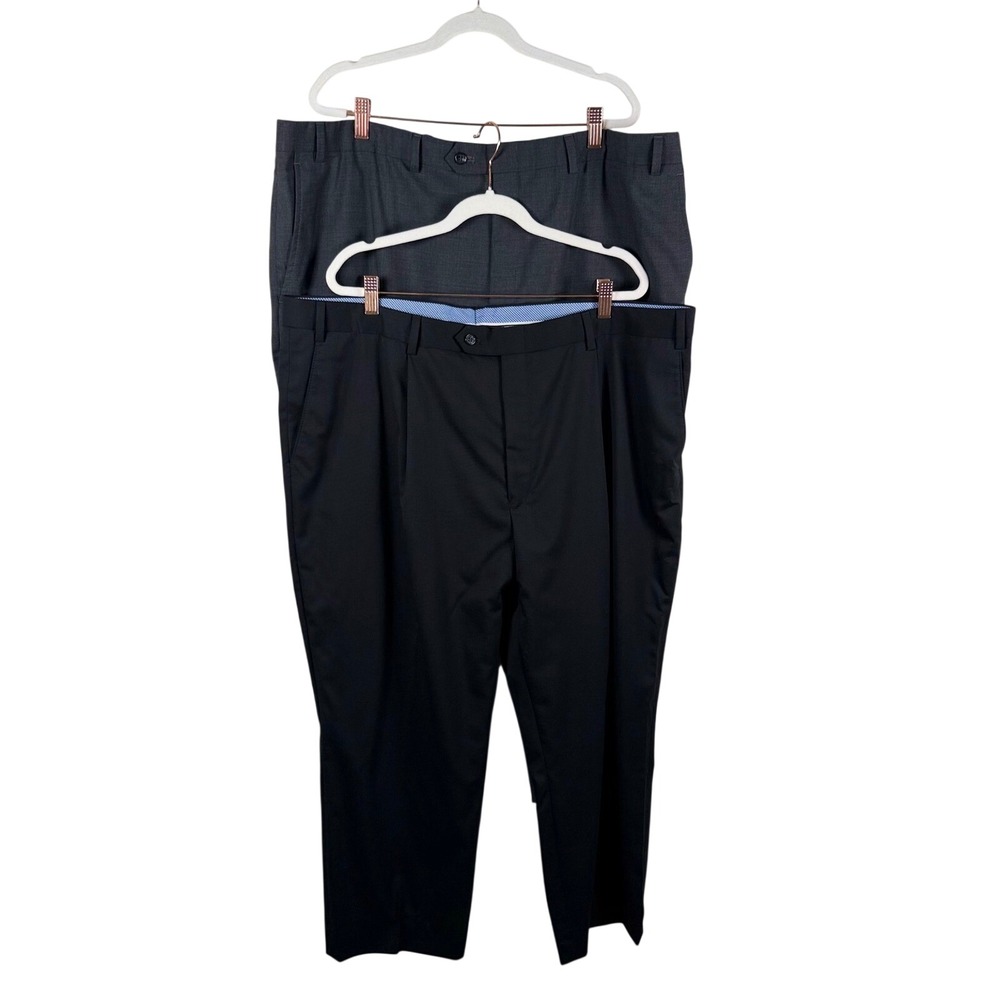 Hart Schaffner Marx Mens 42 x 24 Short Wool Blend Dress Pants Lot of 2 Gray Navy